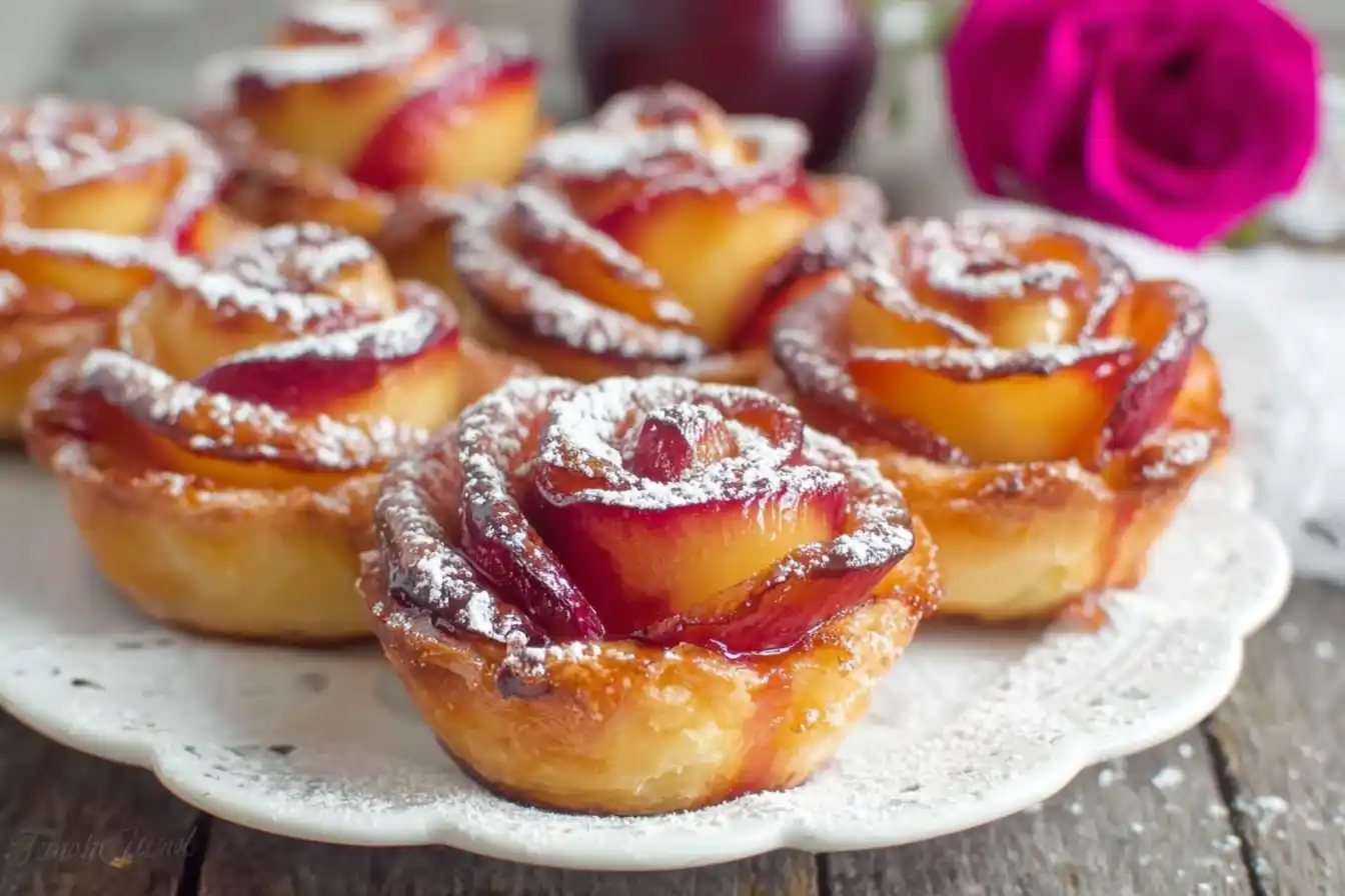 Peach and Plum Phyllo Roses Stunning Summer Dessert Idea