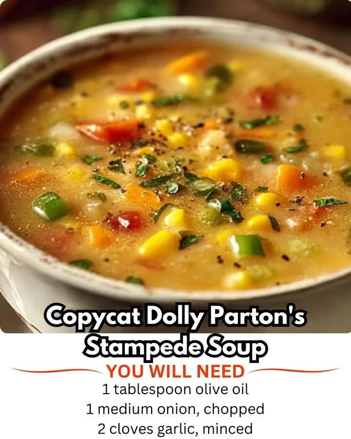 Bowl of copycat Dolly Parton's Stampede Soup garnished with herbs
