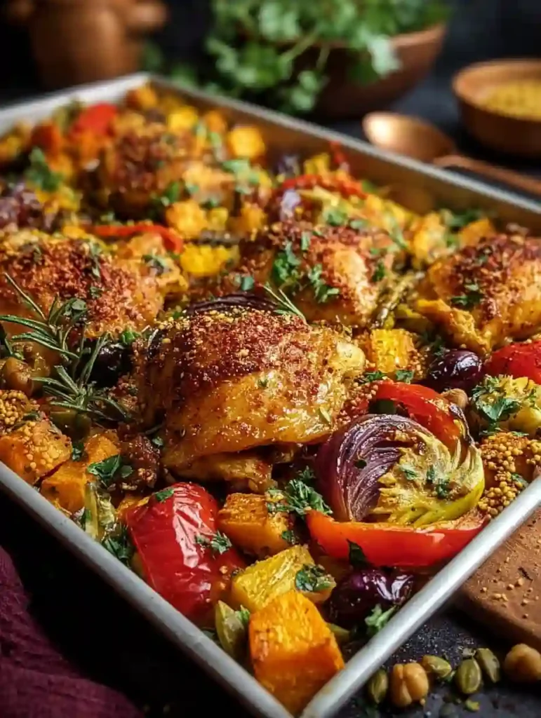 Moroccan Chicken Thigh Sheet Pan Dinner