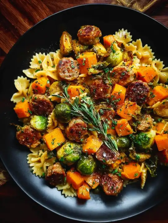 Sausage Pasta Brussels Sprouts and Butternut Squash