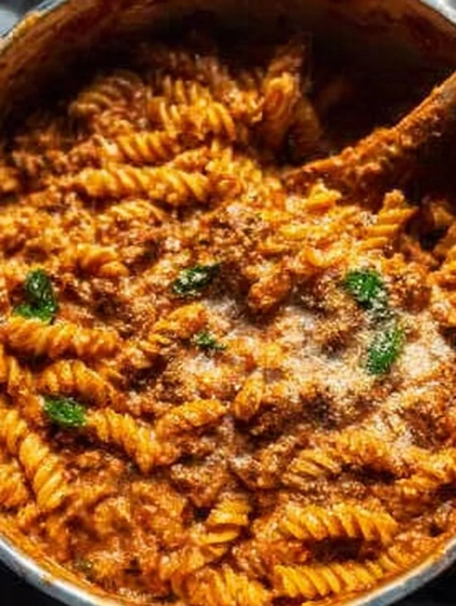 One Pot Creamy Tomato Beef Pasta